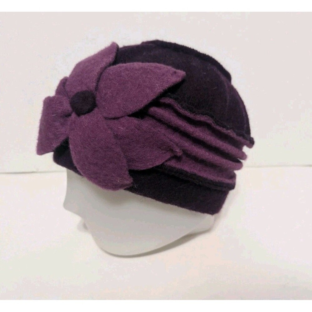 Flower Hat Cap Beanie Beret Purple Wool Blend Made In Italy
